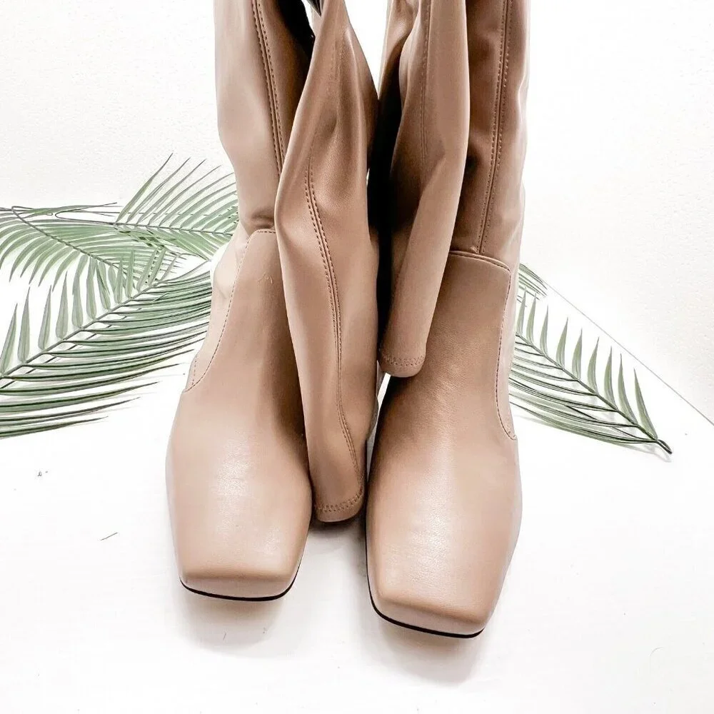 Franco Sarto Pisaboot Wide Calf Over The Knee High Boots Taupe Size 7.5 M NWB